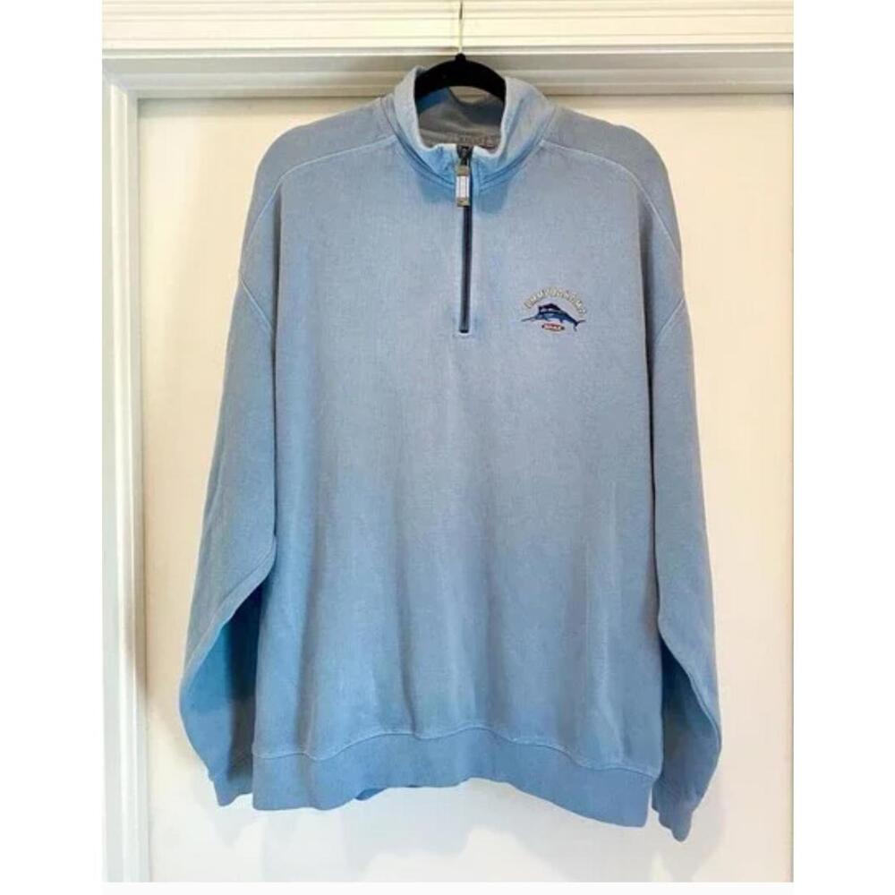 Tommy Bahama Sweater Size S Quarter Zip Relax Pullover Light Blue Coastal Beach